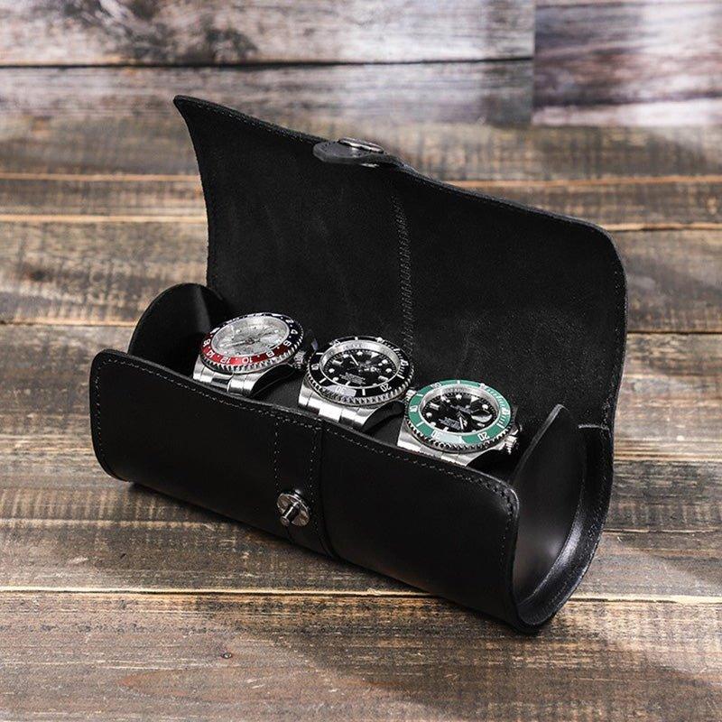 Woosir Leather Black Watch Roll Case for Watches Woosir