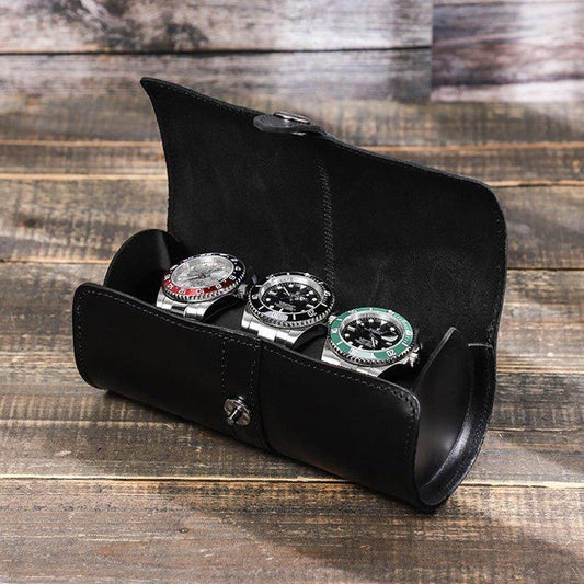 Woosir Leather Black Watch Roll Case for 3 Watches - Woosir