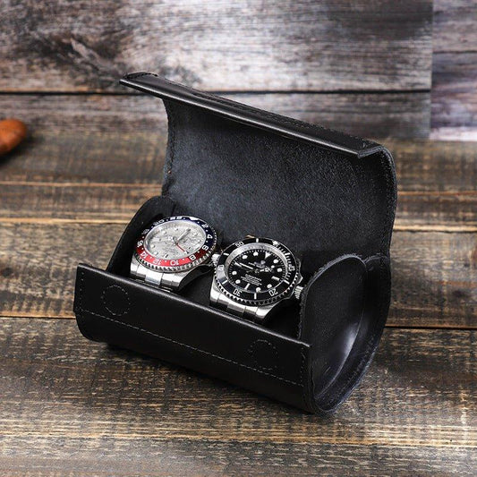 Woosir Leather Black Watch Roll Case for 2 Watches - Woosir