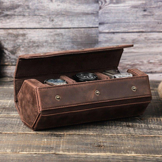 Woosir Leather Hexagon Watch Roll Case for 3 Watches - Woosir