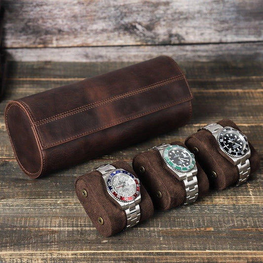 Woosir Leather Watch Roll Case for Men for 3 Watches - Woosir