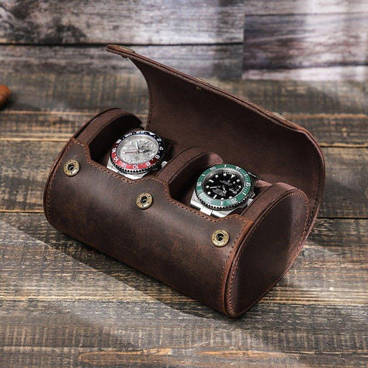 Woosir Vintage Leather Watch Roll Case for 2 Watches - Woosir