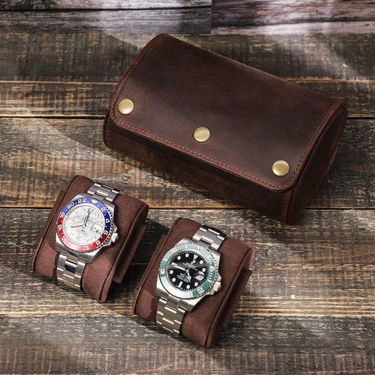 Woosir Vintage Leather Watch Roll Case for 2 Watches - Woosir