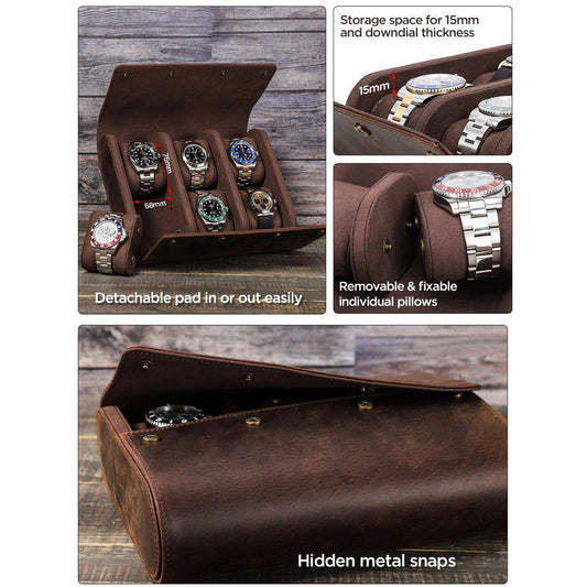 Woosir Leather Watch Roll Case for 6 Watches - Woosir