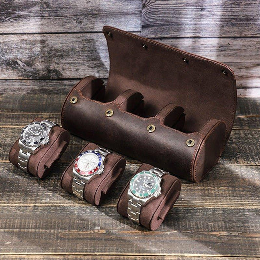 Woosir Leather Watch Roll Travel Case for 3 Watches - Woosir