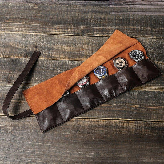 Woosir Leather Watch Travel Roll Case for 6 Watches - Woosir