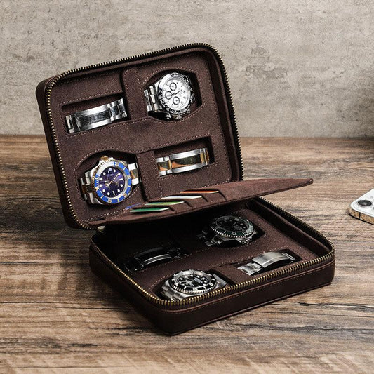 Woosir Multifunctional Leather Watch Travel Case for 4 - Woosir