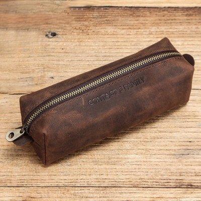 Cowhide Leather Zipper Pencil Pouches - Woosir