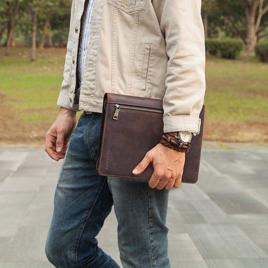 Distressed Leather iPad Portfolio Case with Zipper - Woosir