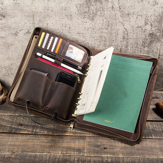 Distressed Leather iPad Portfolio Case with Zipper - Woosir