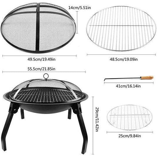 Fire Pits Outdoor BBQ Grill Bowl with Mesh Screen Cover - Woosir