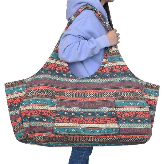 Large Bohemian Ethnic Style Print Canvas Yoga Bag - Woosir