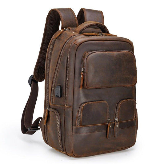 Mens Leather Backpack Multi Pocket - Woosir
