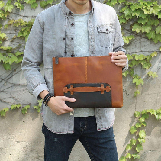 Mens Leather Clutch Bag with Wrist Strap - Woosir