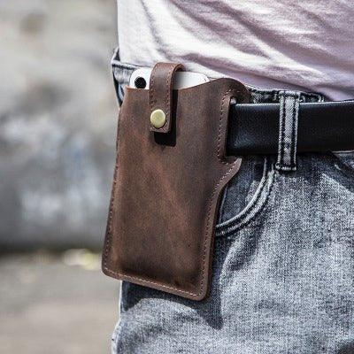 Retro Genuine Leather Cell Phone Waist Bag - Woosir