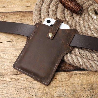 Retro Genuine Leather Cell Phone Waist Bag - Woosir