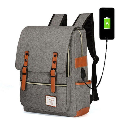 Vintage Laptop Backpack College Bag with USB Port - Woosir