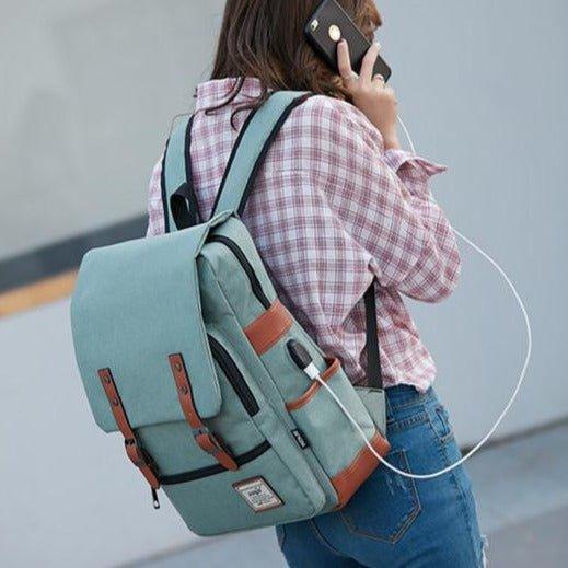 Vintage Laptop Backpack College Bag with USB Port - Woosir