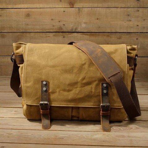 Mens Wax Canvas Messenger Bag for Laptop - Woosir