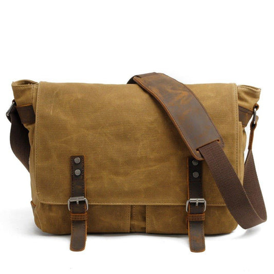 Mens Wax Canvas Messenger Bag for Laptop - Woosir