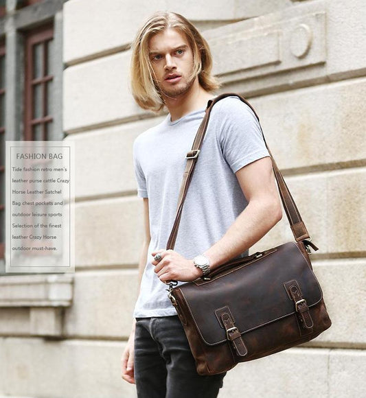 Woosir 14 Inches Genuine Leather Messenger Bag - Woosir