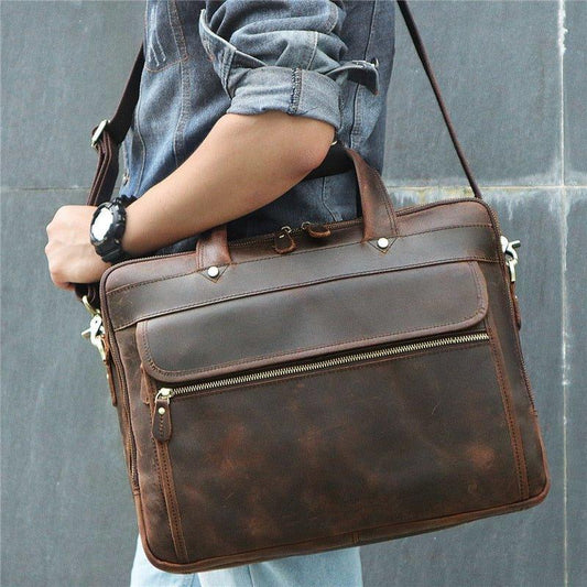 Woosir 15.6 Inches Vintage Leather Briefcase for Men - Woosir