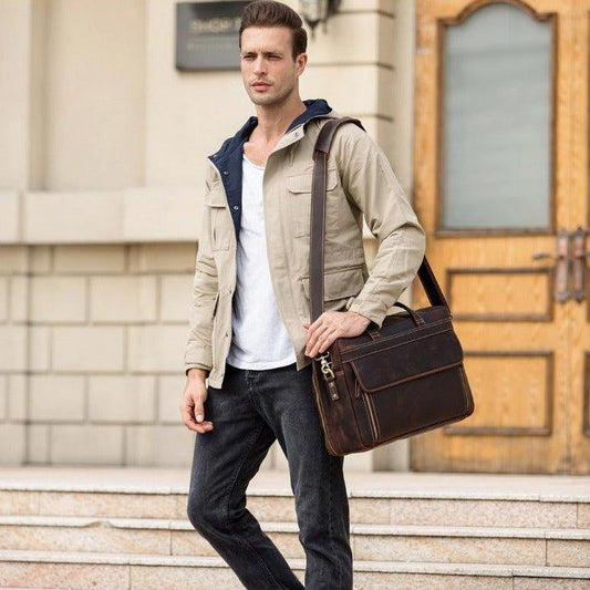 Woosir 17 Inches Vintage Leather Briefcase for Men - Woosir