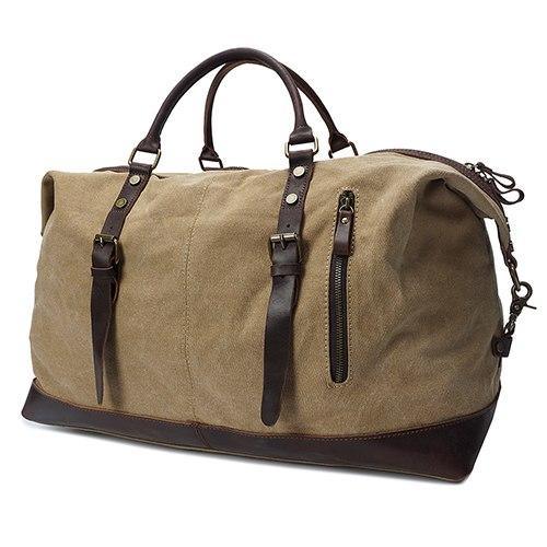 22" Large Leather Canvas Overnight Duffle Tote - Woosir