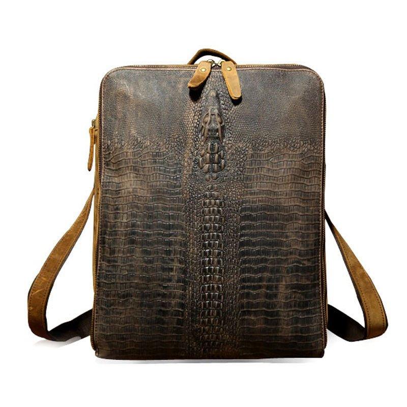 alligator leather backpack Vintage Leather Alligator Style Backpack for Laptop