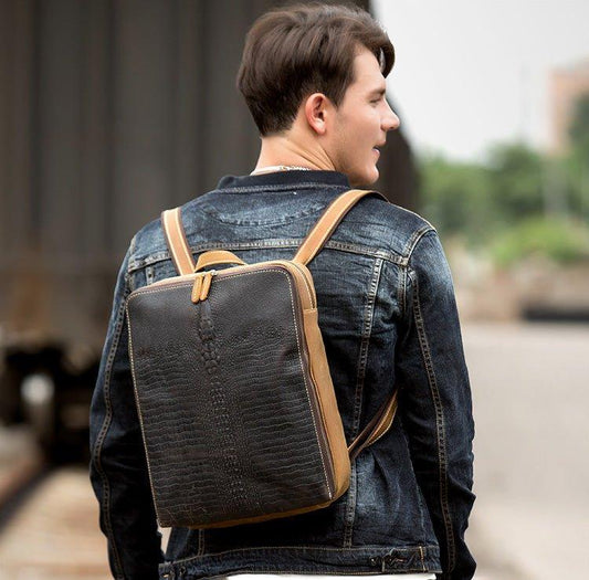 Vintage Leather Alligator Style Backpack for Laptop - Woosir