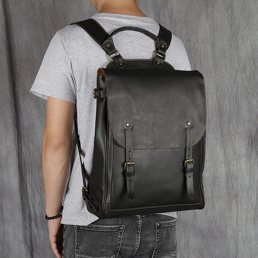 Mens Leather Handbag Backpack - Woosir