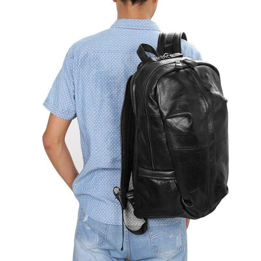 Black Goat Leather Backpack Mens - Woosir