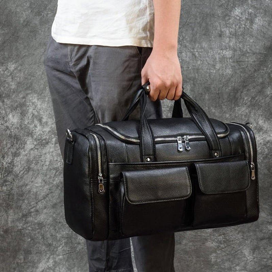 Woosir Black Leather Duffle Bag Mens - Woosir