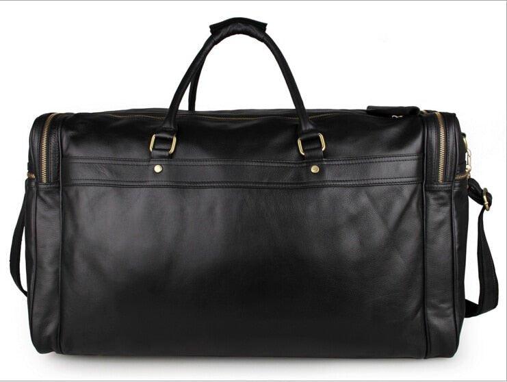 Black Leather Travel Duffle Bag Mens Large - Woosir