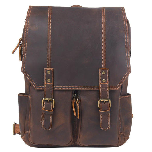 Brown Leather Backpack Vintage for 17" Laptop - Woosir