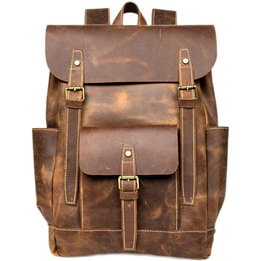 Woosir Brown Leather Backpack with Laptop Sleeve - Woosir