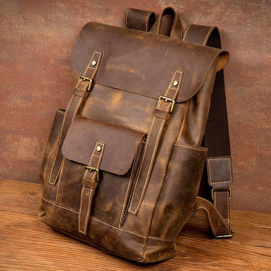 Woosir Brown Leather Backpack with Laptop Sleeve - Woosir