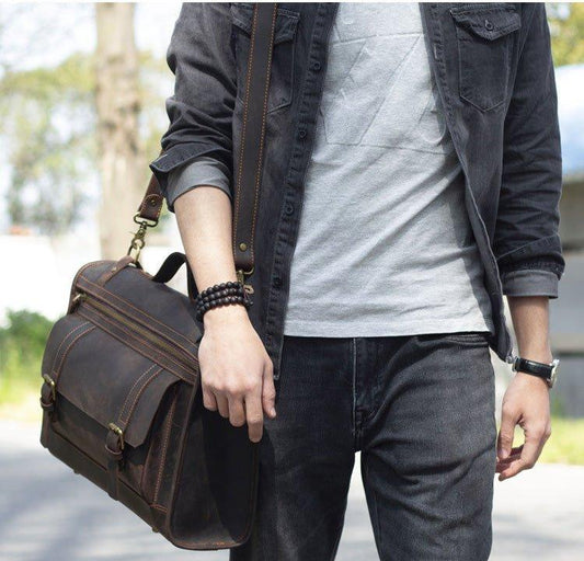 Woosir Brown Leather Computer Bag - Woosir