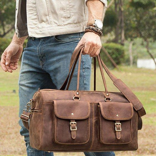 Brown Leather Duffle Bag Vintage - Woosir