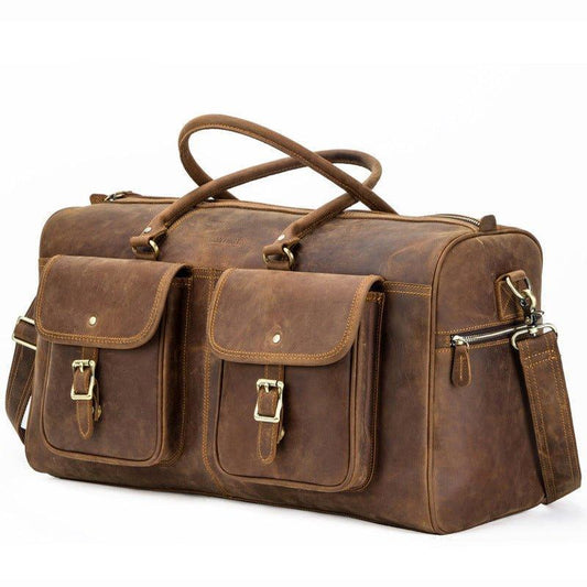 Brown Leather Duffle Bag Vintage - Woosir