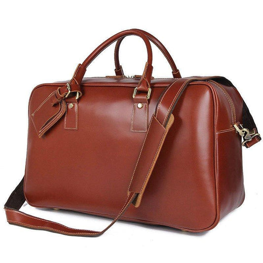 Woosir Brown Red Leather Weekend Bag Women Men - Woosir