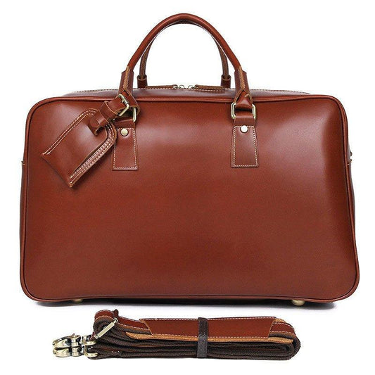 Woosir Brown Red Leather Weekend Bag Women Men - Woosir