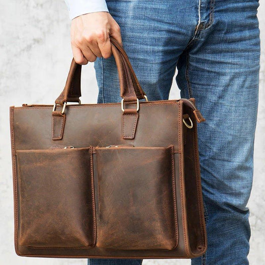 Woosir Leather Briefcase for Men With 2 Front Pockets - Woosir
