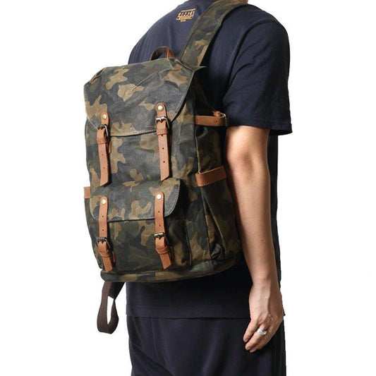 Camo Vintage Canvas Backpacks for School - Woosir