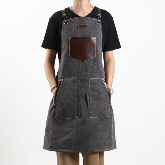 Woosir Canvas Apron with Pockets and Leather Straps - Woosir