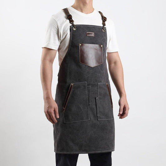 Woosir Canvas Apron with Pockets and Leather Straps - Woosir