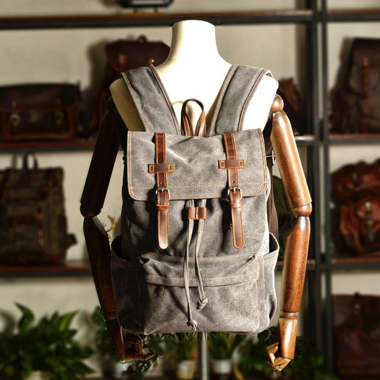 Canvas College Laptop Backpack Vintage Style - Woosir