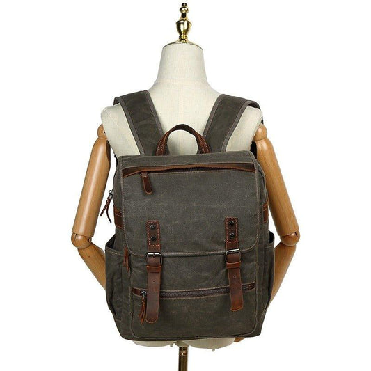 Waxed Canvas Vintage Backpack Laptop for School - Woosir