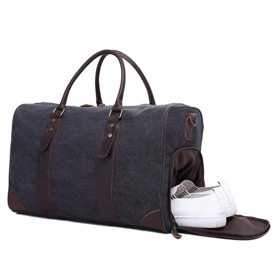 Canvas Duffel Leather Carry On Bag Weekend Tote - Woosir