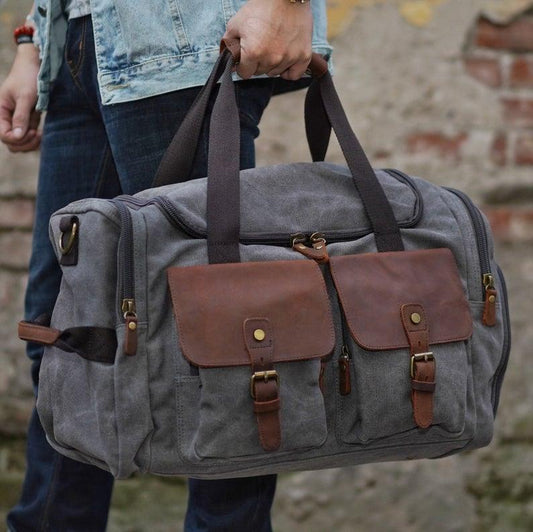 Canvas Duffle Bag Oversized Genuine Leather Bags - Woosir